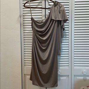 Cache one shoulder champagne cocktail dress
